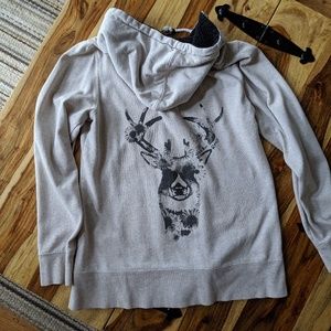 Roxy Oatmeal hoodie with deer and flower print